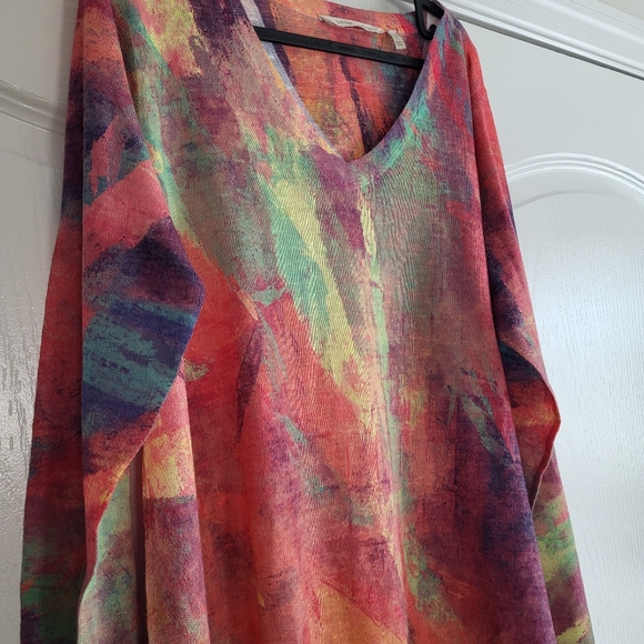 Soft Surroundings V neck Pullover lighweight size L  colorful spring - Picture 3 of 6